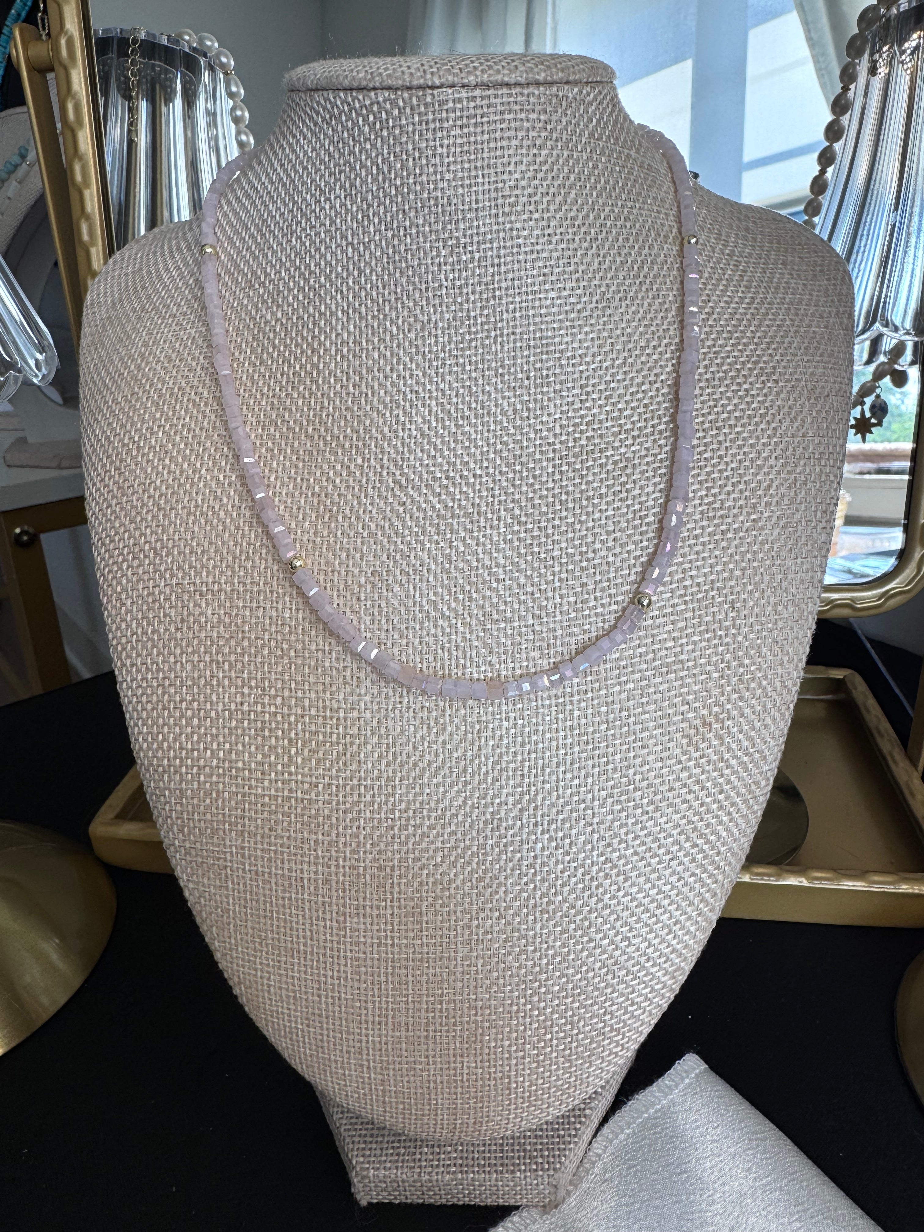 The Glimmer Necklace — In Rose Quartz