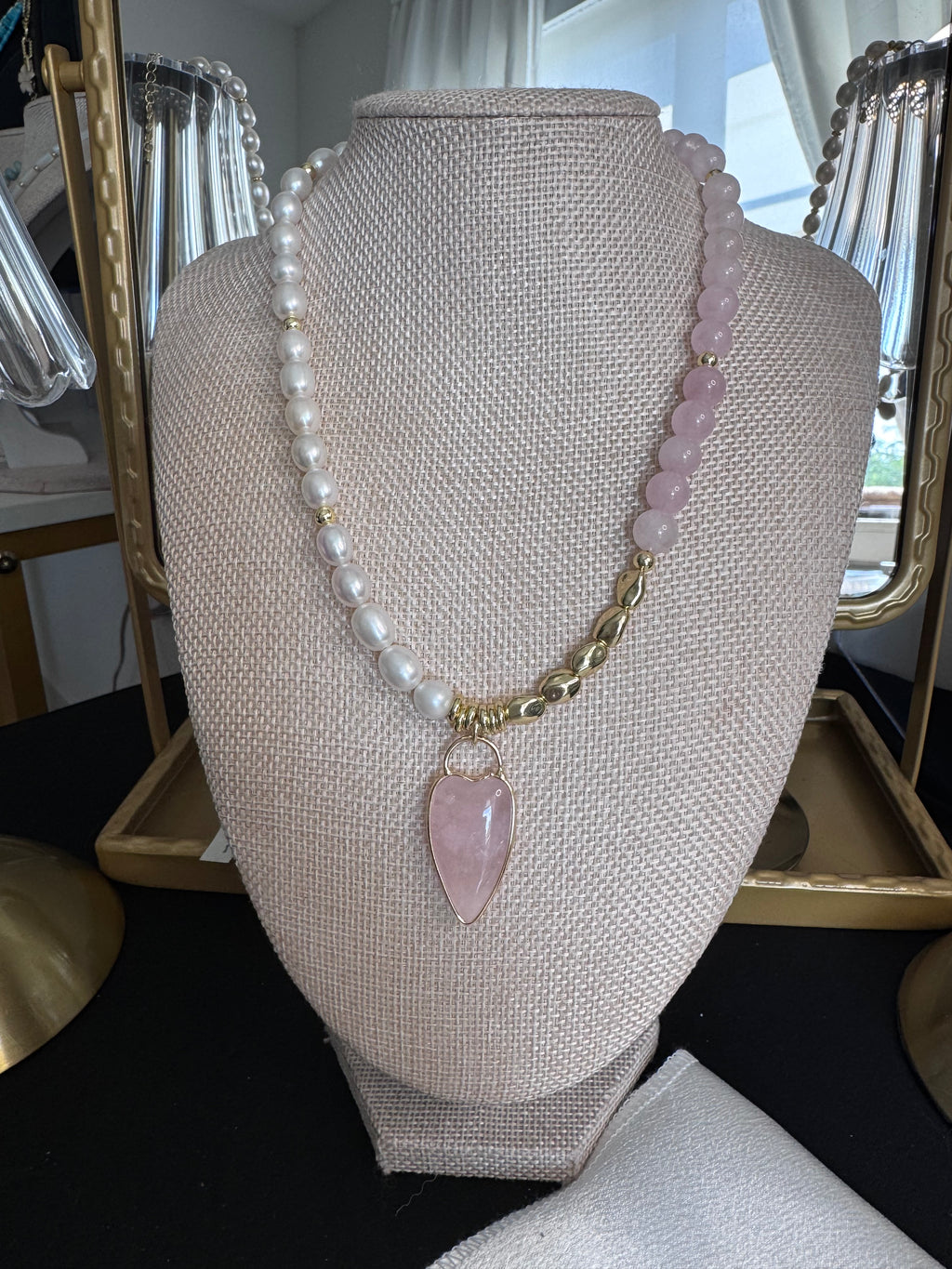 The Esmé Necklace — Rose Quartz + Freshwater Pearl