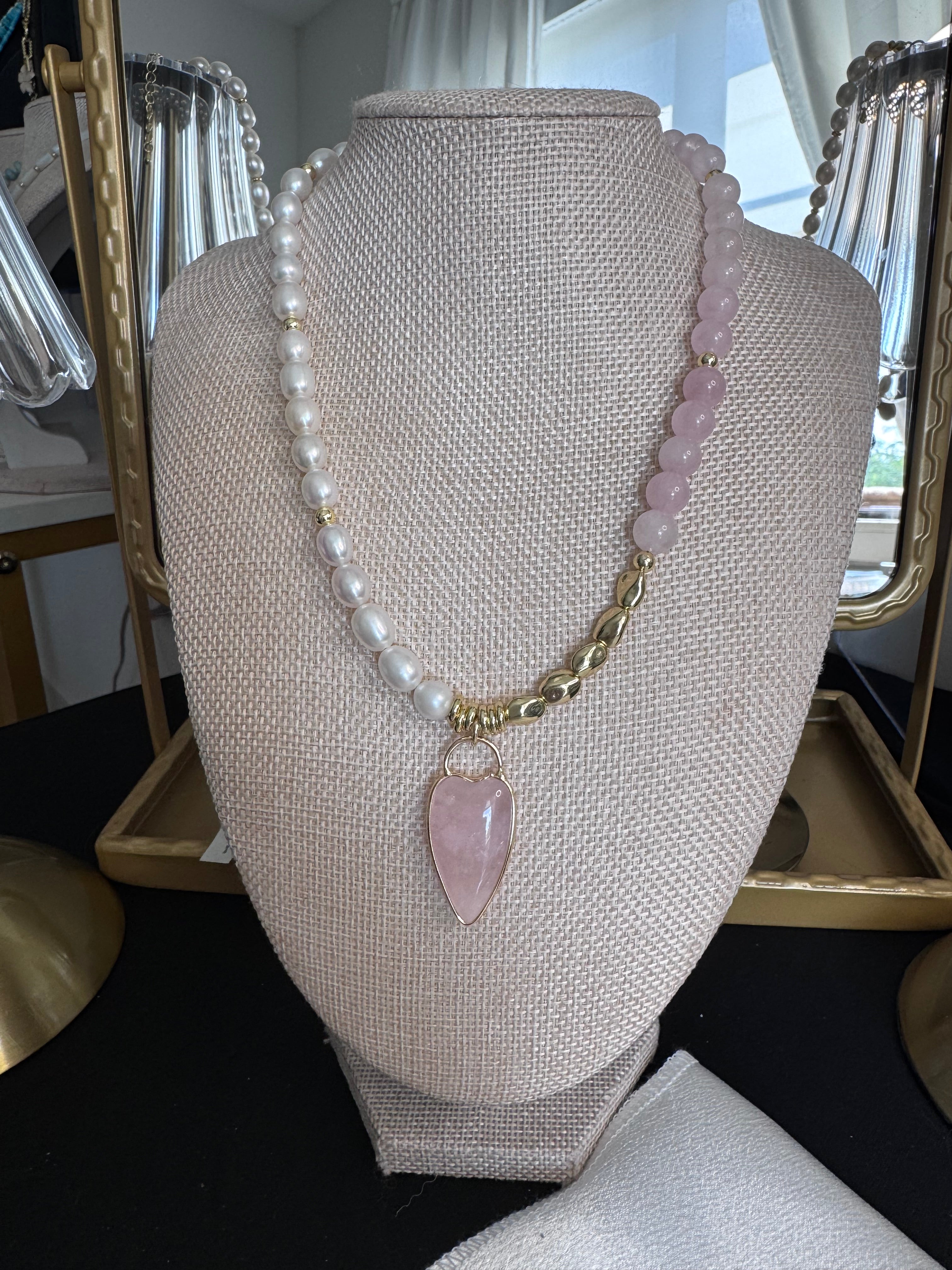 The Esmé Necklace — Rose Quartz + Freshwater Pearl