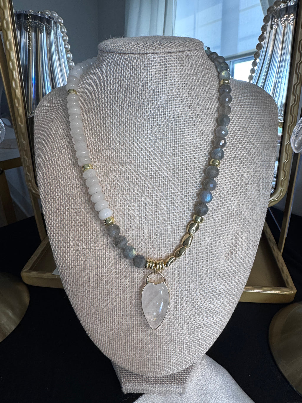 The Esmé Necklace — Labradorite + White Quartz