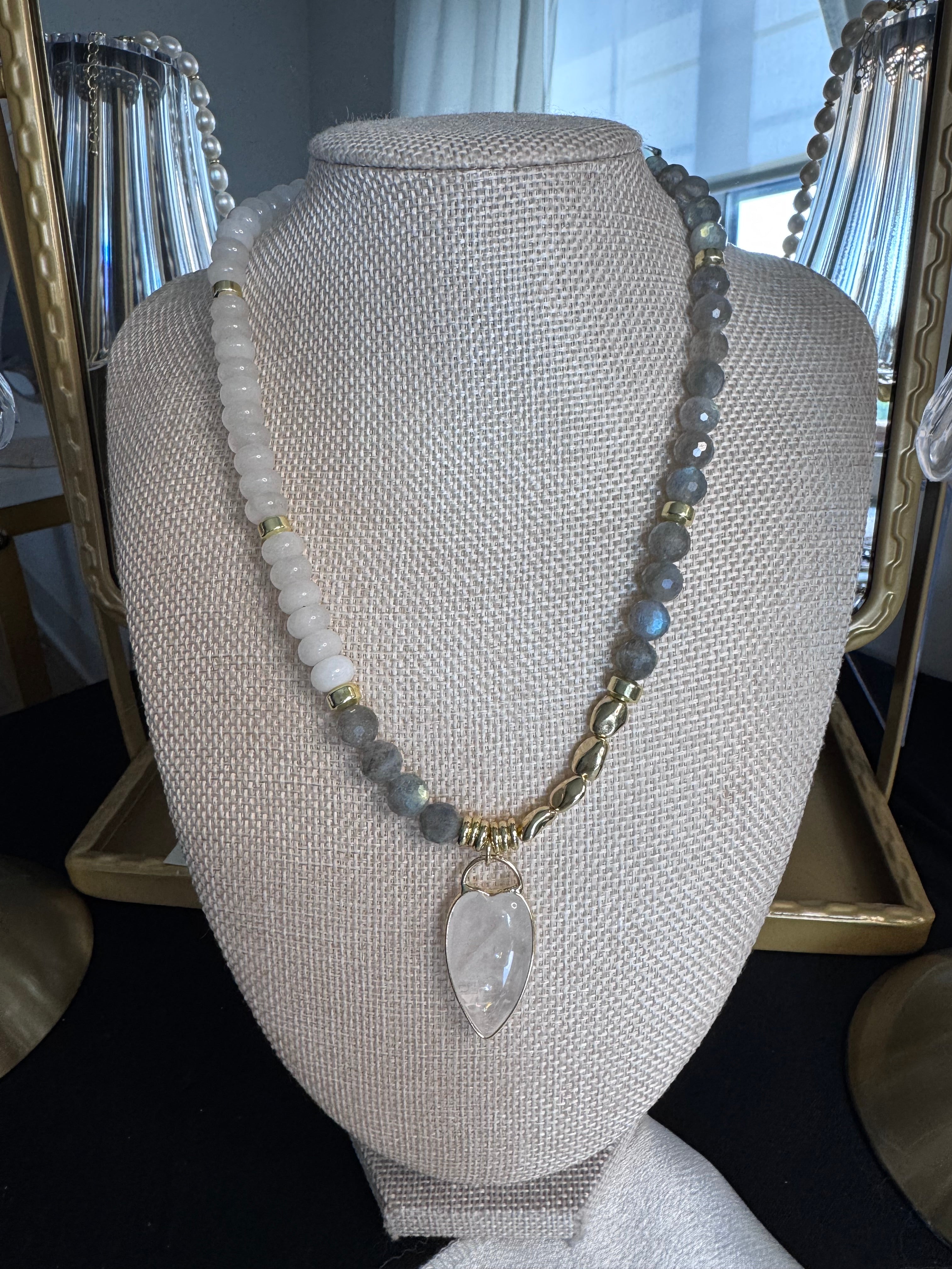 The Esmé Necklace — Labradorite + White Quartz