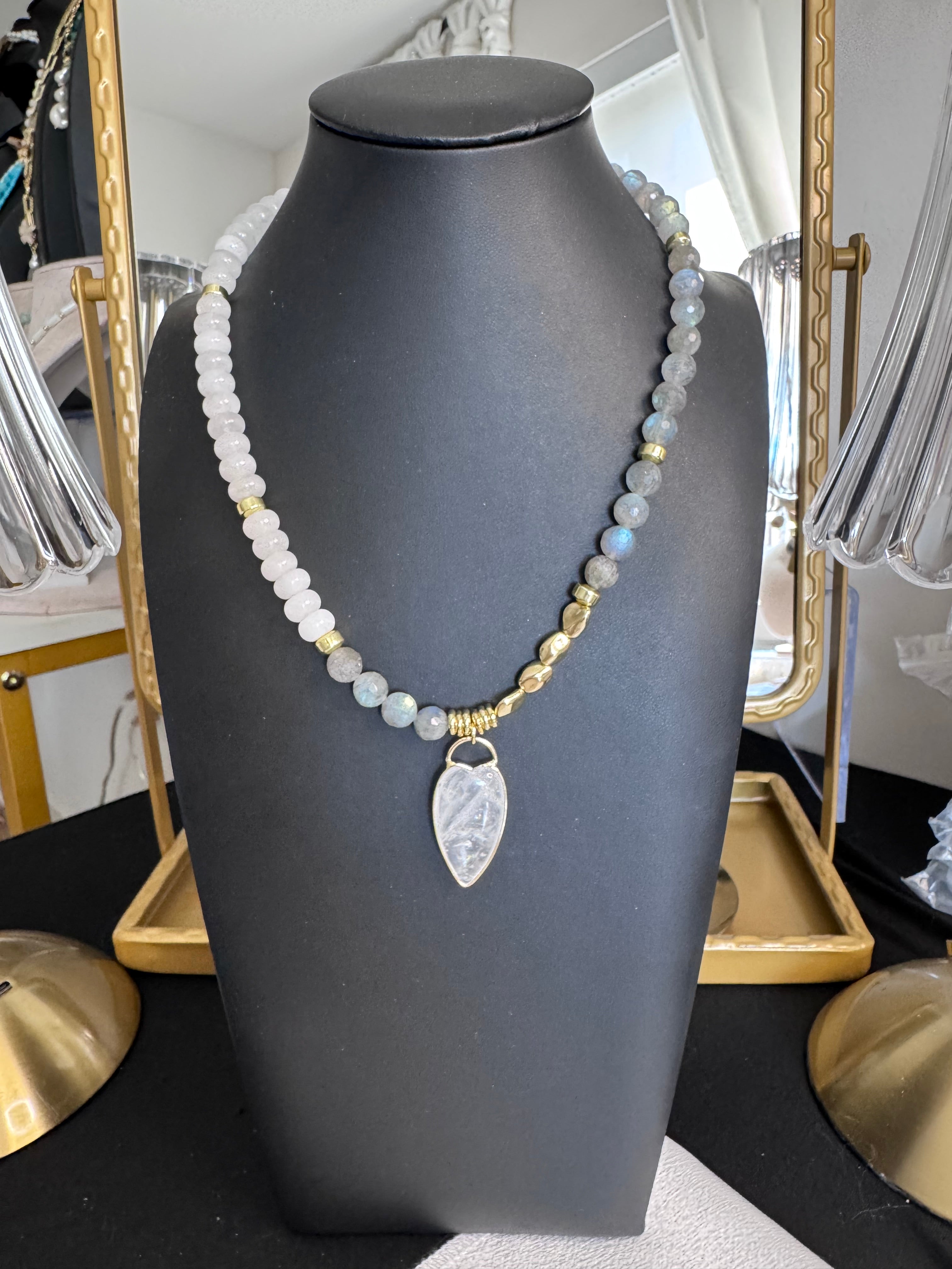The Esmé Necklace — Labradorite + White Quartz