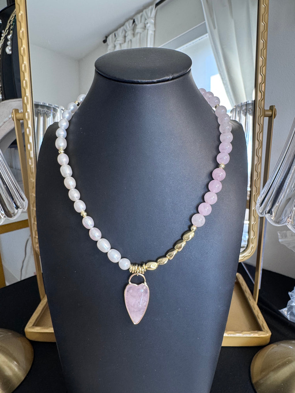 The Esmé Necklace — Rose Quartz + Freshwater Pearl