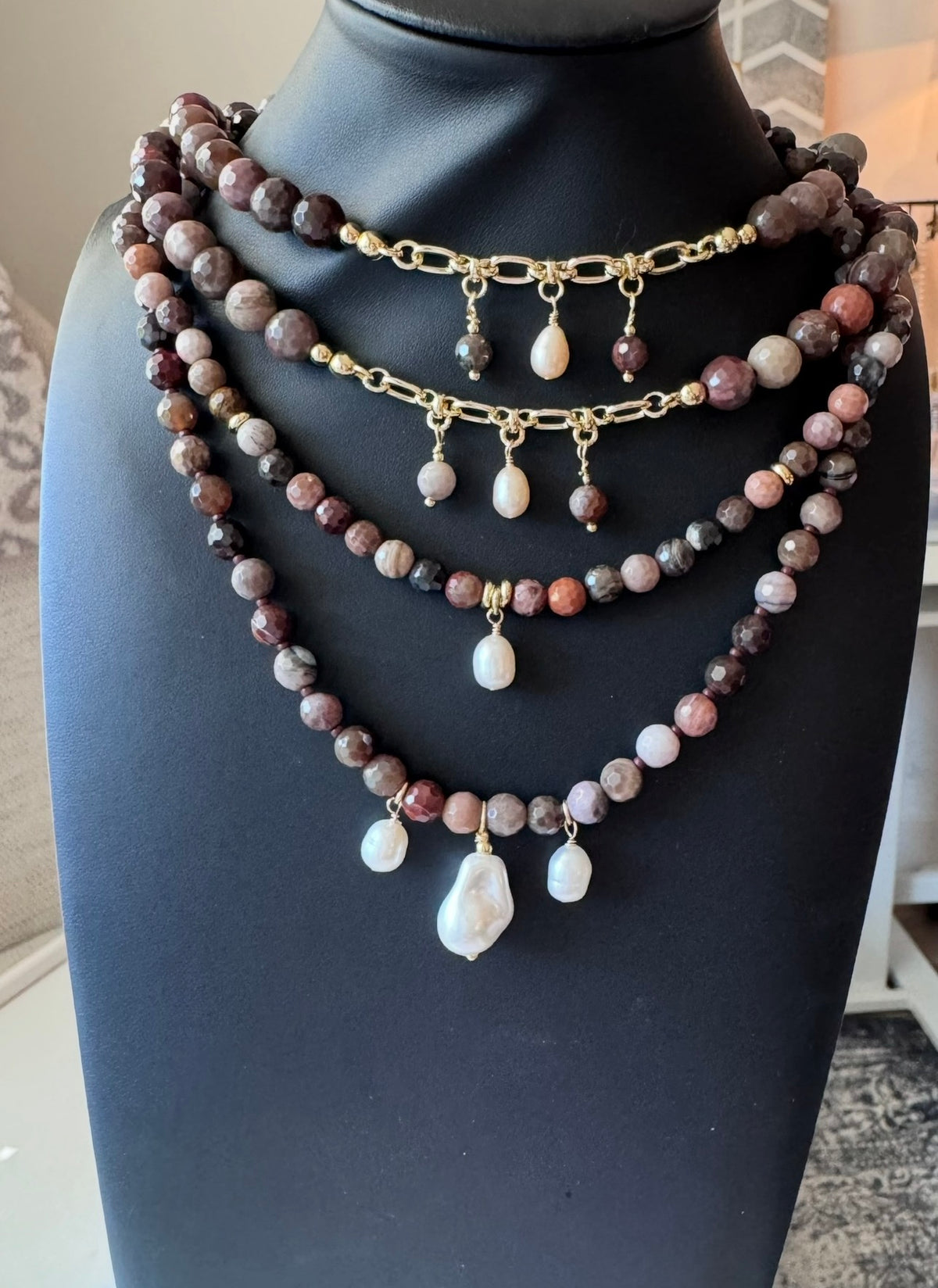 Ember | Petrified Wood Fossil and Freshwater Pearl Necklace