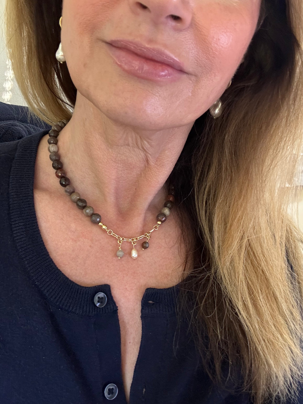 Ember | Petrified Wood Fossil and Freshwater Pearl Necklace