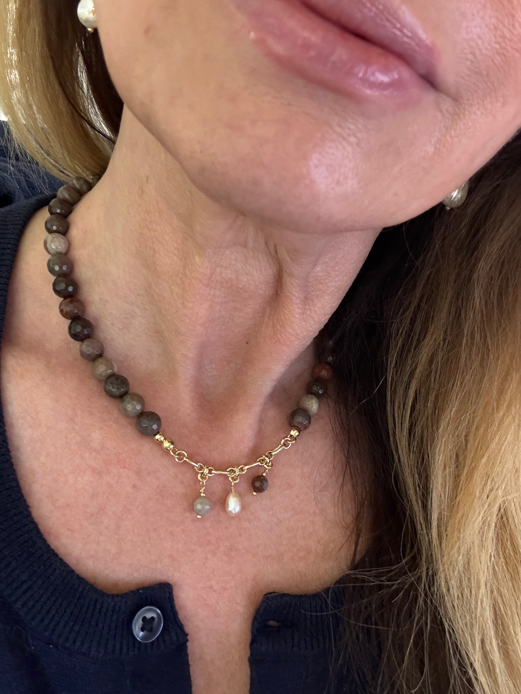 Ember | Petrified Wood Fossil and Freshwater Pearl Necklace