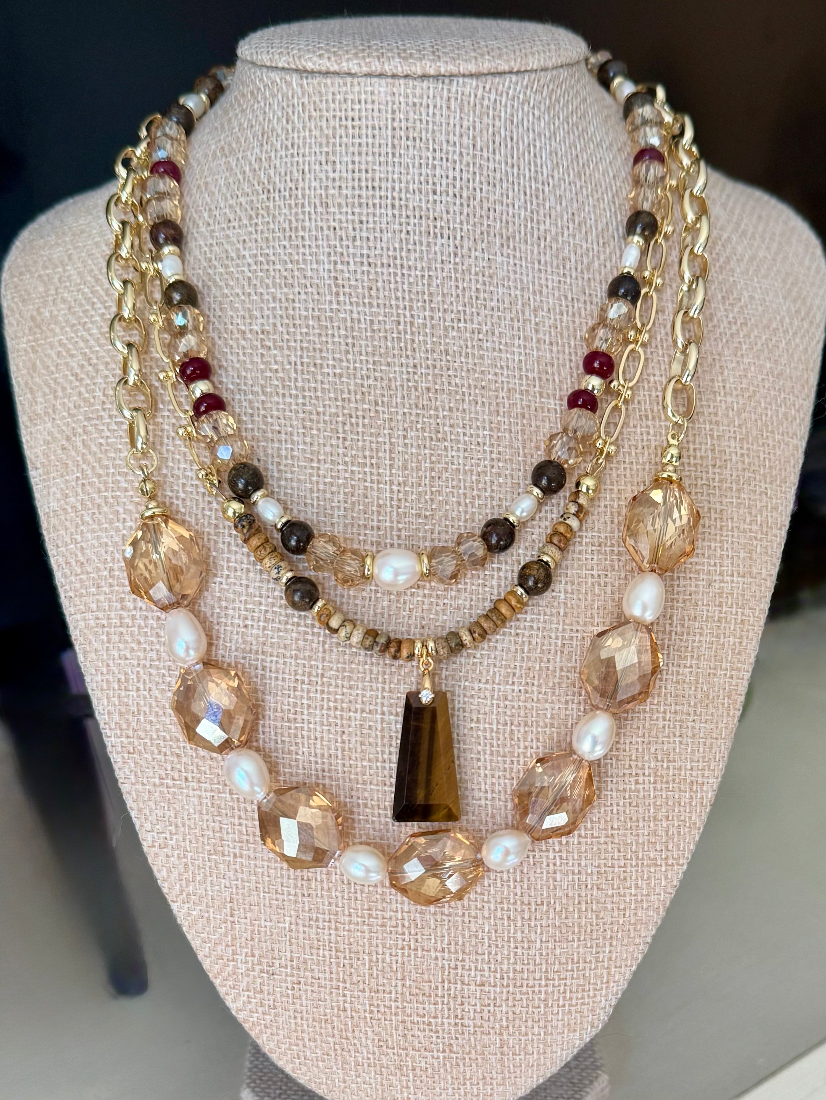 Golden Light - Glass Bead & Freshwater Pearl Necklace