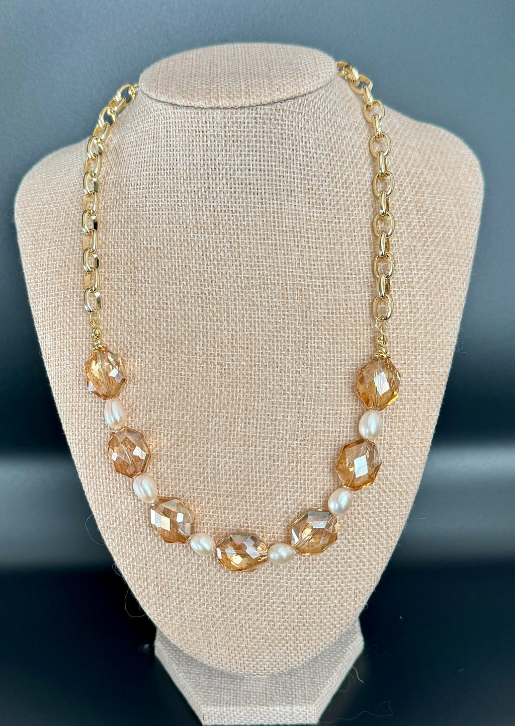 Golden Light - Glass Bead & Freshwater Pearl Necklace