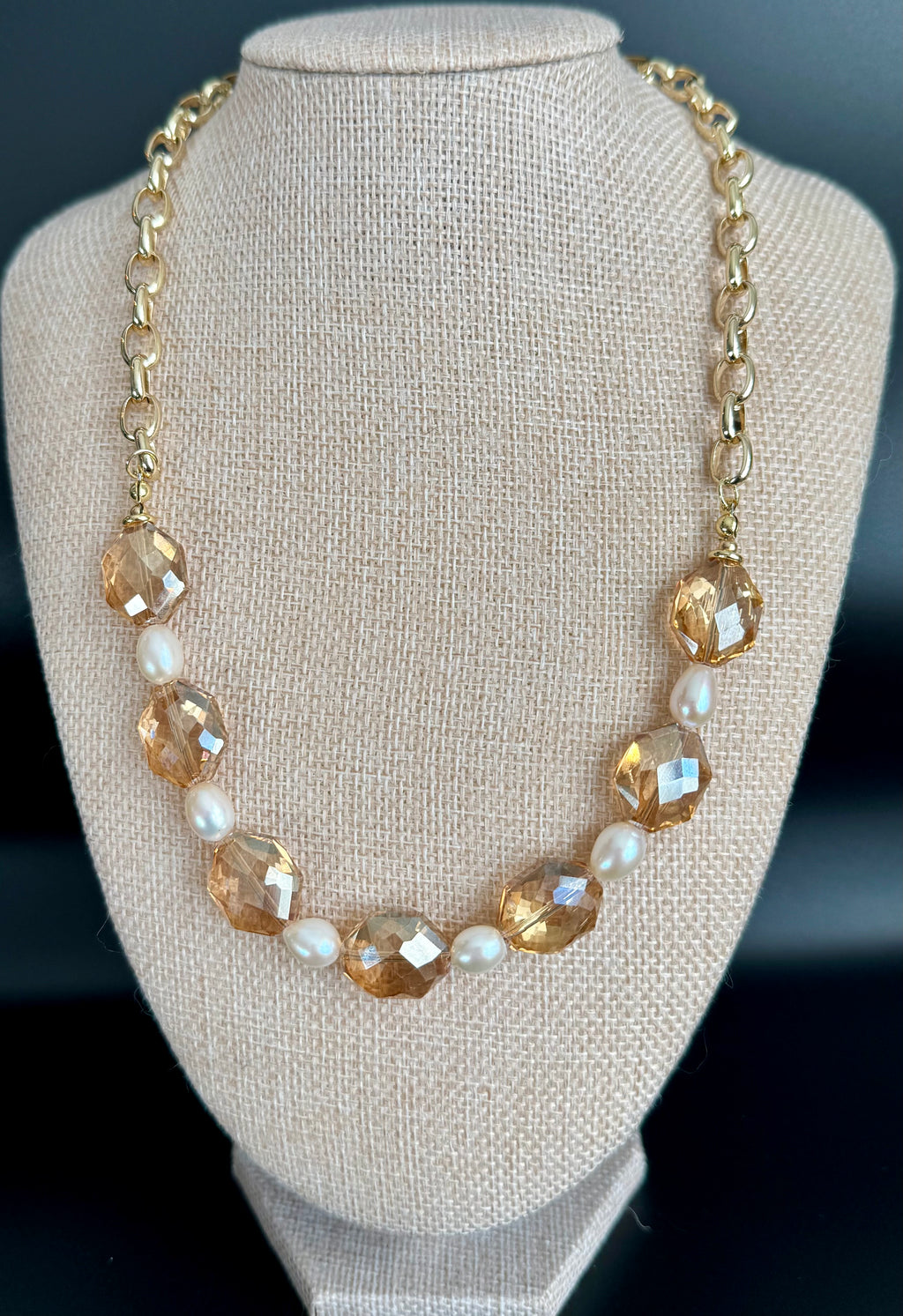 Golden Light - Glass Bead & Freshwater Pearl Necklace