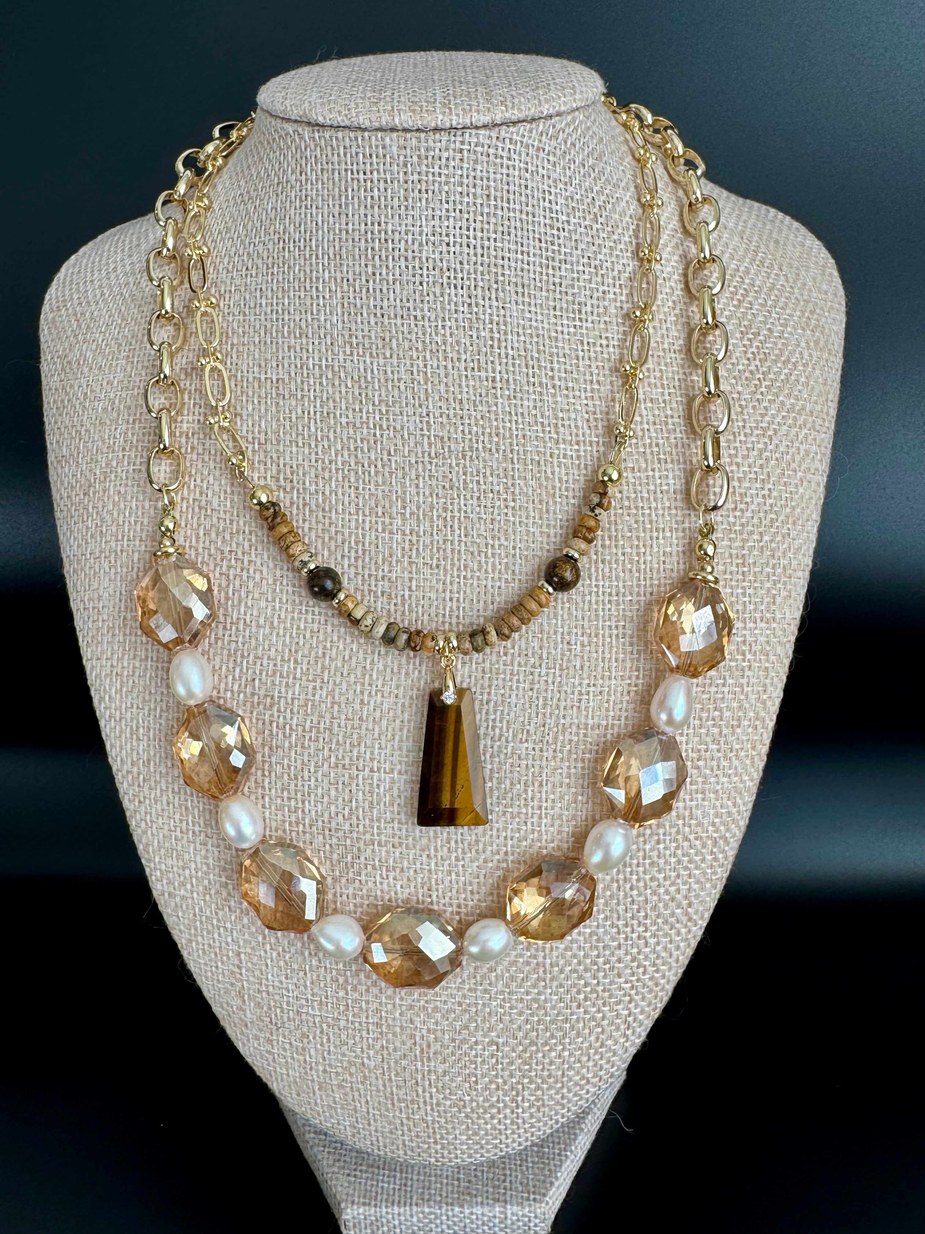 Golden Light - Glass Bead & Freshwater Pearl Necklace
