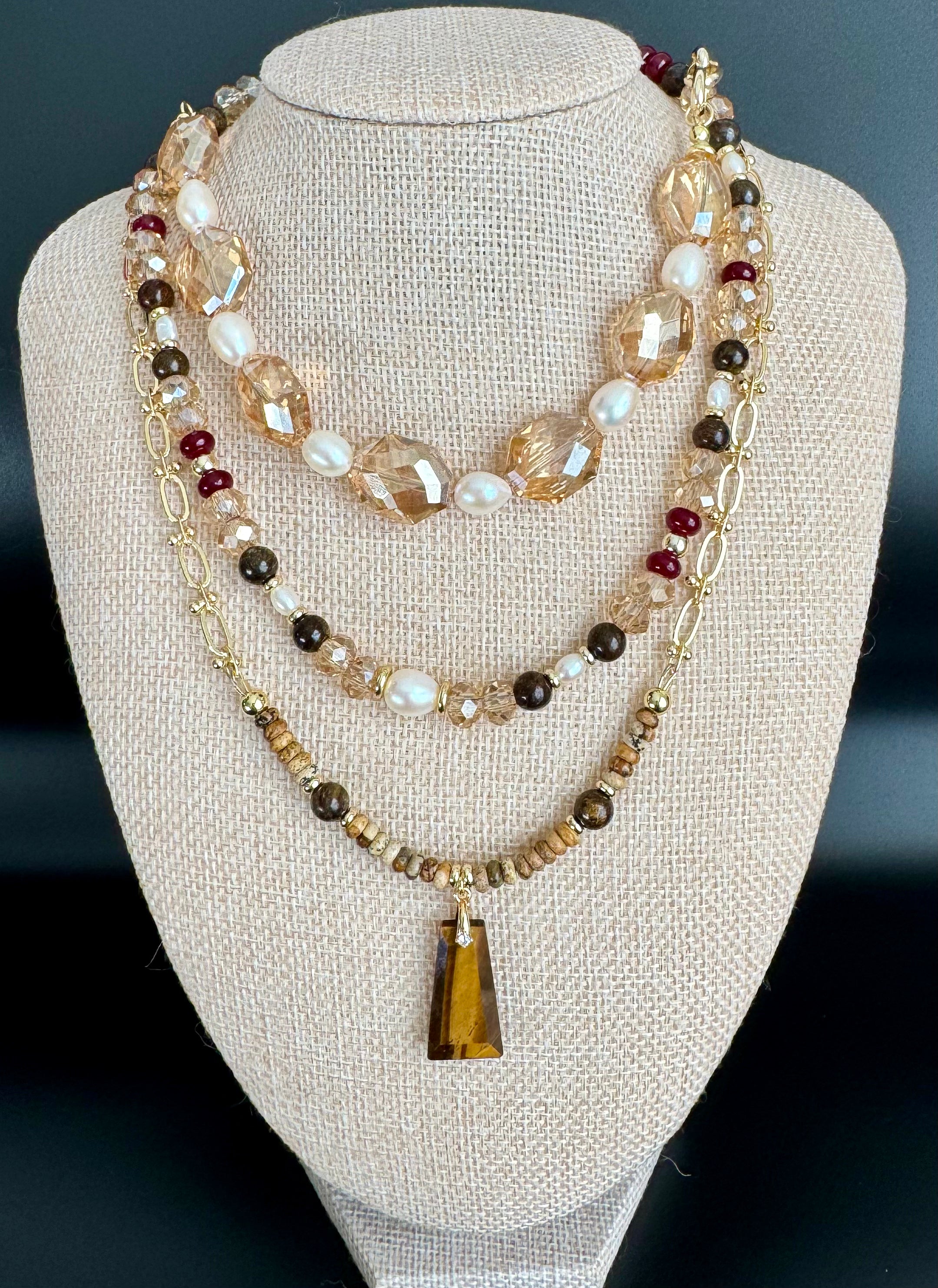 Golden Light - Glass Bead & Freshwater Pearl Necklace