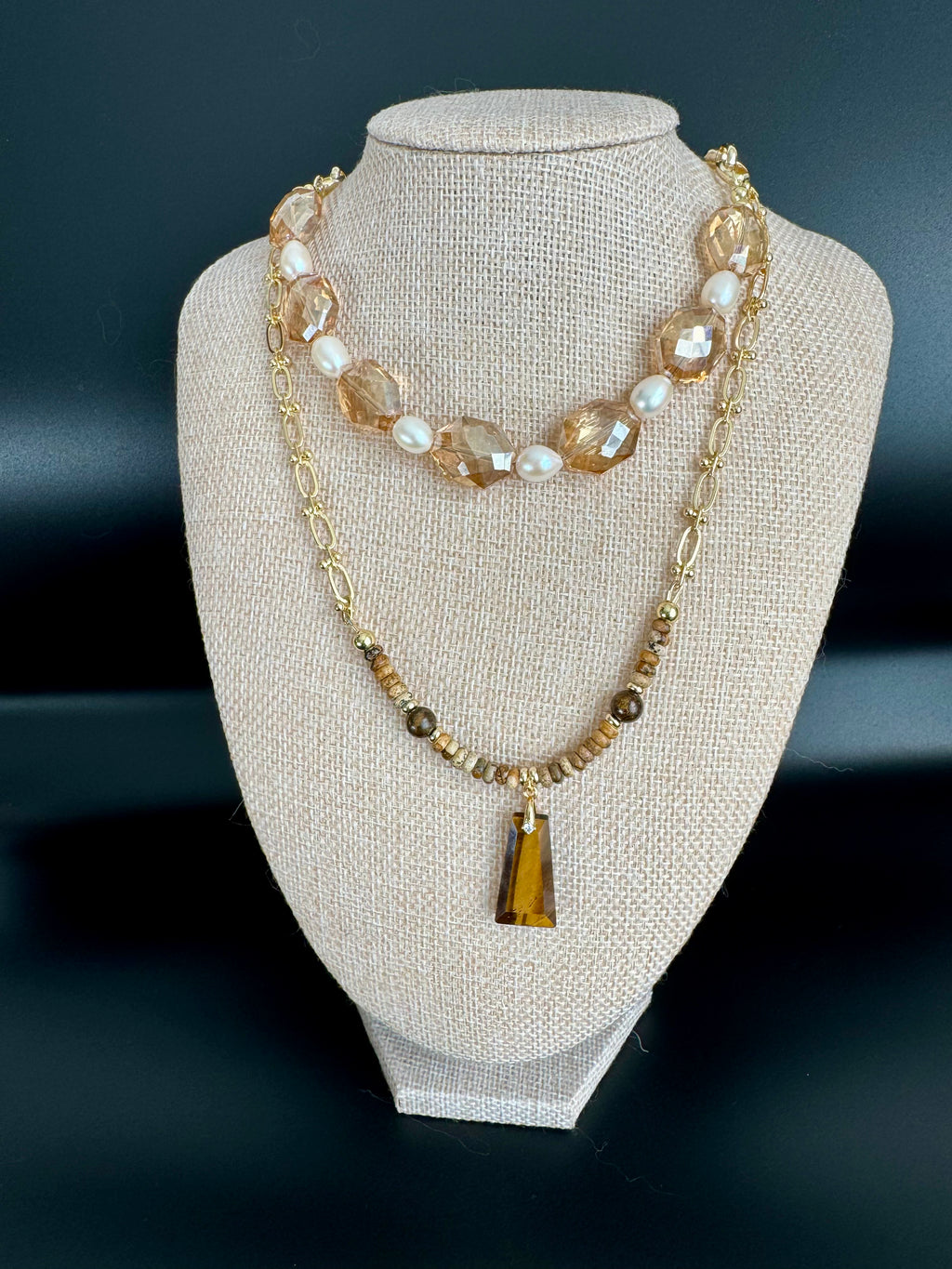 Golden Light - Glass Bead & Freshwater Pearl Necklace